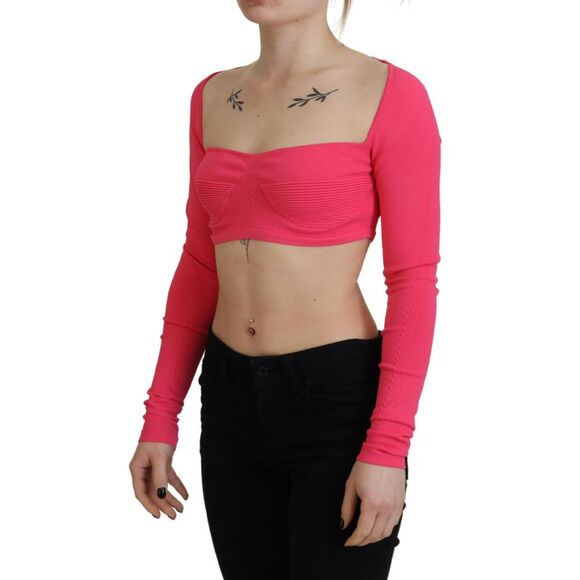 Dsquared² Pink Viscose Knit Square Neck Long Sleeves Women's Top (Pre-Owned) - Picture 2 of 5